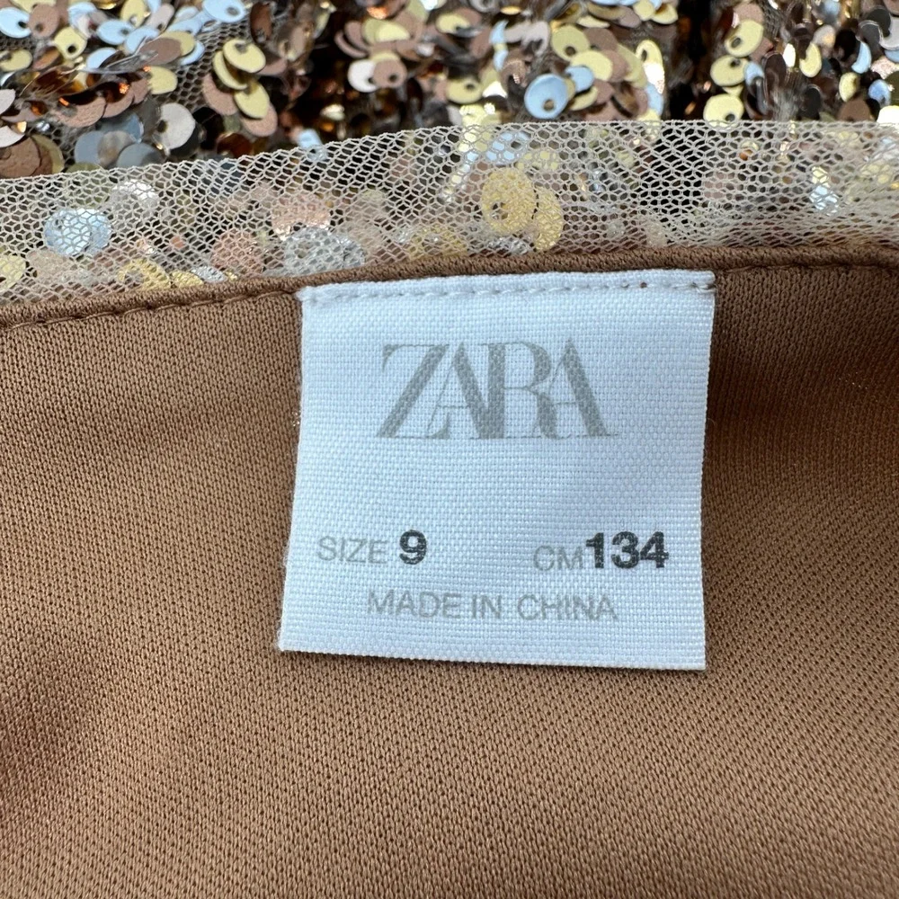 Zara Girls Gold Sequin Mini Skirt Size 9 Years Bronze Sparkly Party Holiday EUC